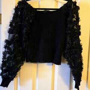Andrew Marc Black Top with Ruffled Sleeves